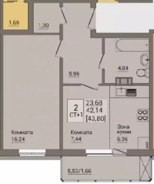 Продаётся 1-к квартира, 43.8 м - Фото 0