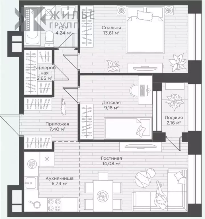 3-к кв. Татарстан, Казань ул. Алексея Козина, 8 (56.7 м) - Фото 2