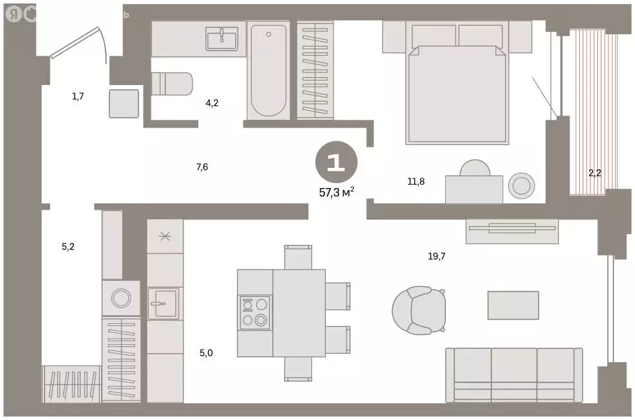 1-комнатная квартира: Екатеринбург, жилой район Юго-Западный, жилой ... - Фото 2