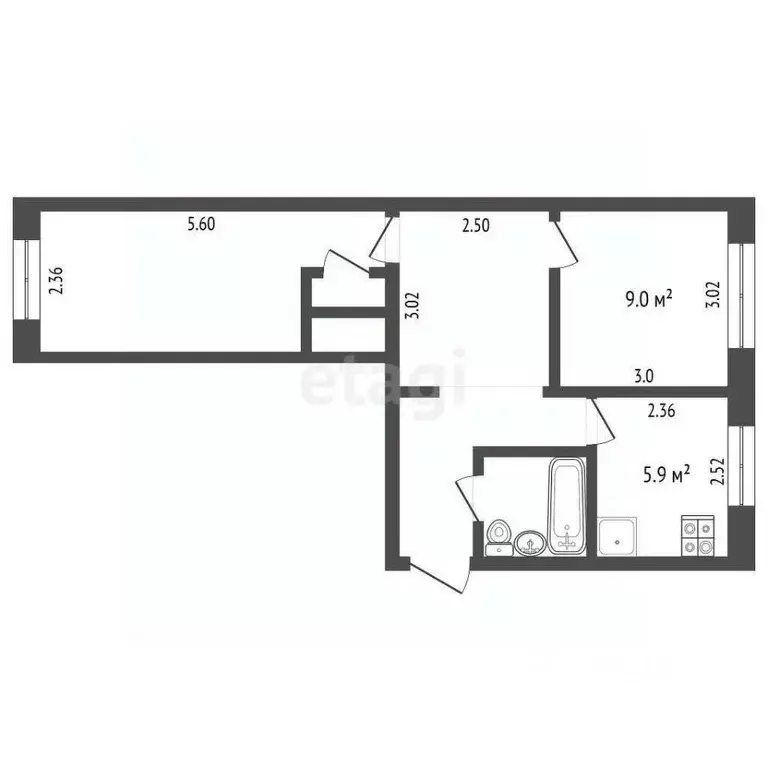 2-к кв. Челябинская область, Челябинск ул. Сони Кривой, 50 (42.9 м) - Фото 1