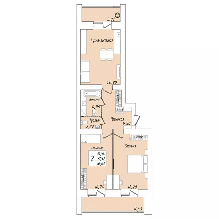 Продаётся 2-к квартира, 85.8 м - Фото 0