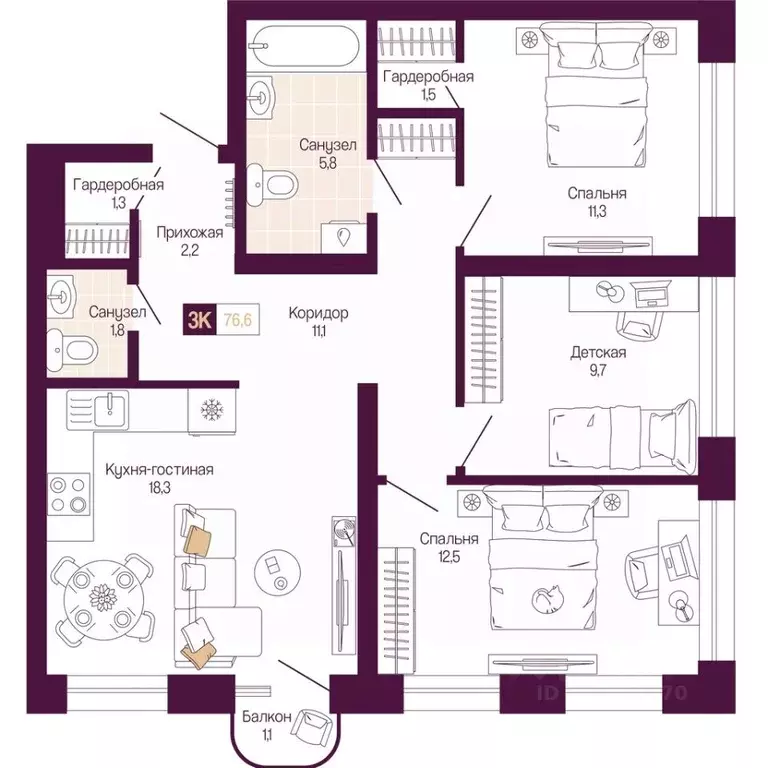 3-к кв. Нижегородская область, Нижний Новгород ул. Тургенева (75.8 м) - Фото 1