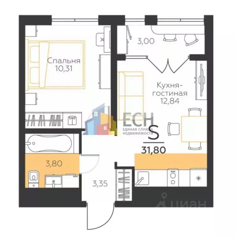 1-к кв. Тульская область, Тула городской округ, пос. Молодежный 10 ... - Фото 1