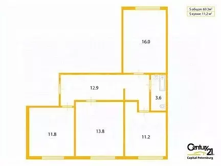 3-к кв. Санкт-Петербург Туристская ул., 36К2 (69.3 м) - Фото 1