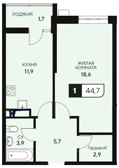 1-к кв. Краснодарский край, Анапа 18/3 жилой комплекс (44.7 м) - Фото 0