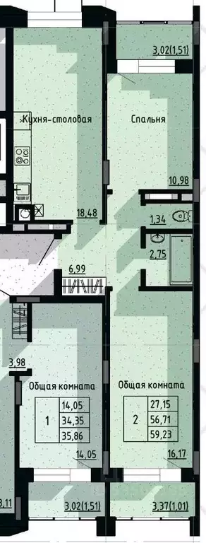 2-к кв. Саха (Якутия), Якутск пос. Геологов,  (59.23 м) - Фото 1