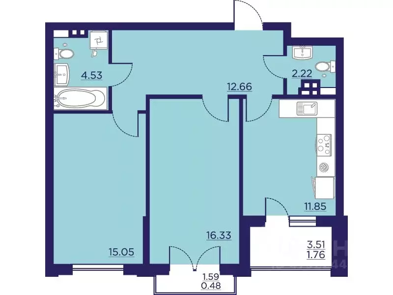 2-к кв. Воронежская область, Воронеж Учхоз кв-л, Городские сады жилой ... - Фото 1