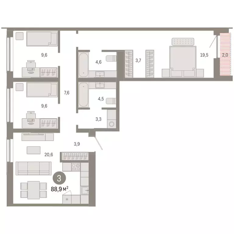 3-комнатная квартира: Новосибирск, Большевистская улица, с49 (88.94 м) - Фото 1