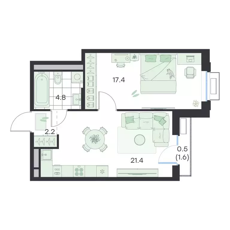 1-комнатная квартира: Раменское, ЖК G3 Михалевич (46.3 м) - Фото 1