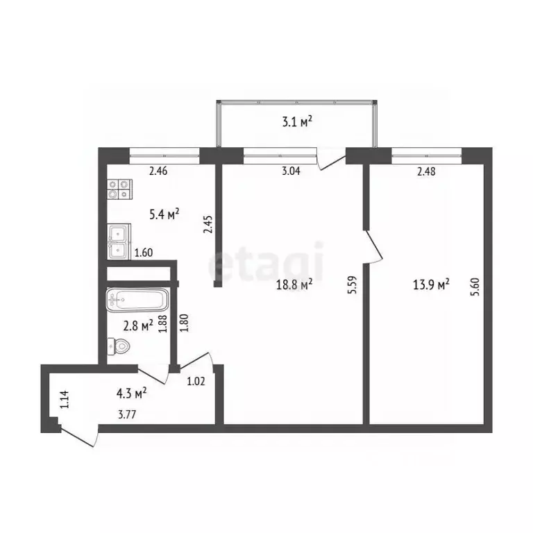 2-к кв. Самарская область, Самара Партизанская ул., 80 (45.2 м) - Фото 2