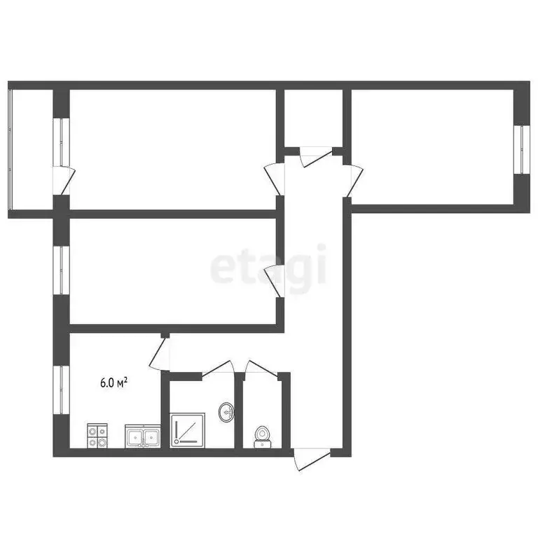 3-комнатная квартира: Майский, 8 (59.4 м) - Фото 0