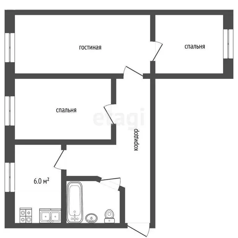 3-комнатная квартира: Уварово, 2-й микрорайон, 9 (59.4 м) - Фото 0
