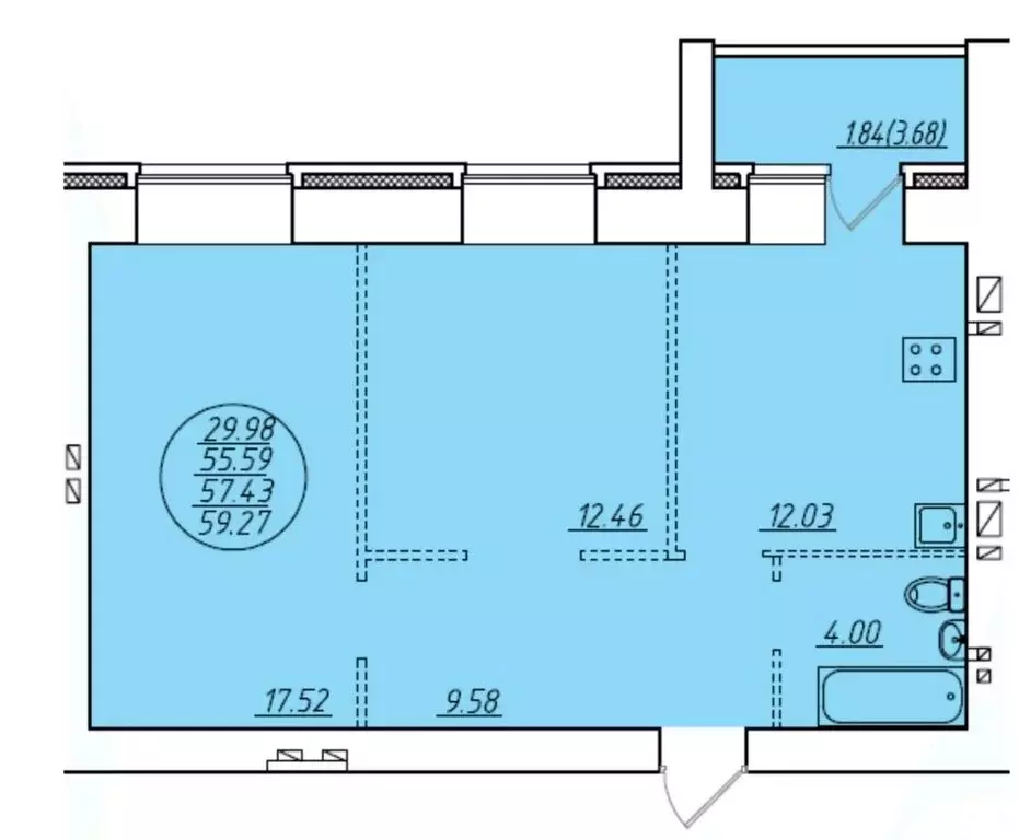 2-комнатная квартира: Йошкар-Ола, улица Карла Либкнехта, 100 (57.43 м) - Фото 1