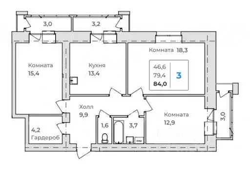 3-к кв. Амурская область, Благовещенск  (84.0 м) - Фото 0