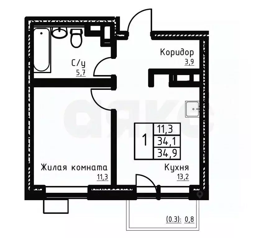 1-к кв. Москва № 76 кв-л,  (35.0 м) - Фото 1