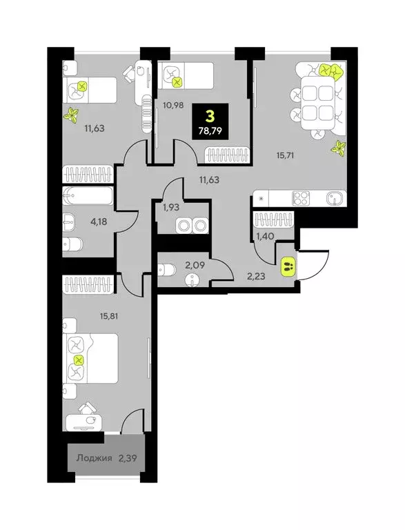 3-комнатная квартира: Тюмень, улица Первооткрывателей, 11 (75.8 м) - Фото 1