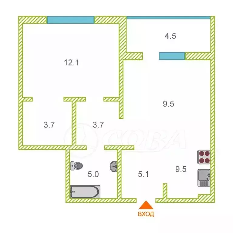 1-комнатная квартира: Тюмень, улица Игоря Комиссарова, 7 (48.6 м) - Фото 1