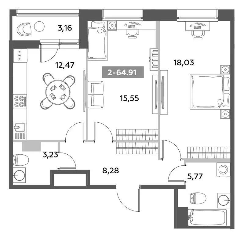Продаётся 2-к квартира, 64.91 м - Фото 1