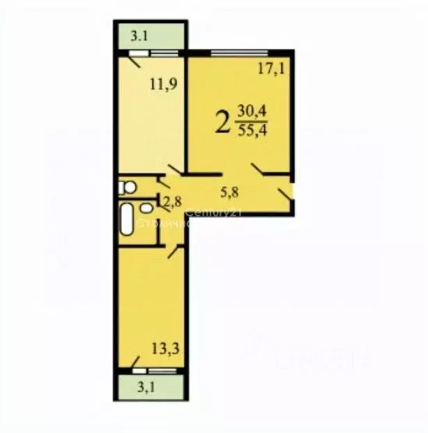 2-к кв. Москва Куликовская ул., 9К1 (55.4 м) - Фото 2