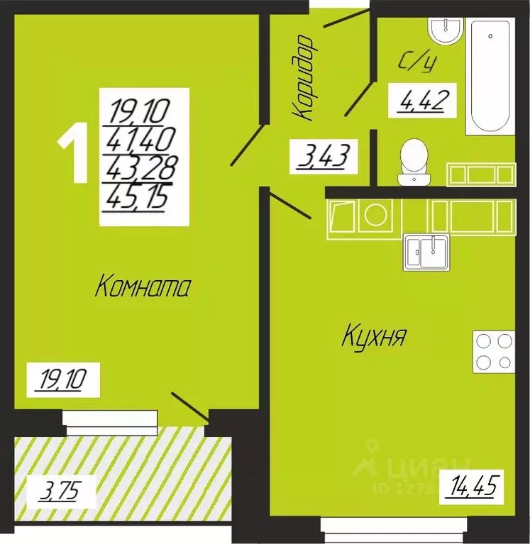 1-к кв. Смоленская область, Смоленск ул. Филатова, 3 (45.15 м) - Фото 1