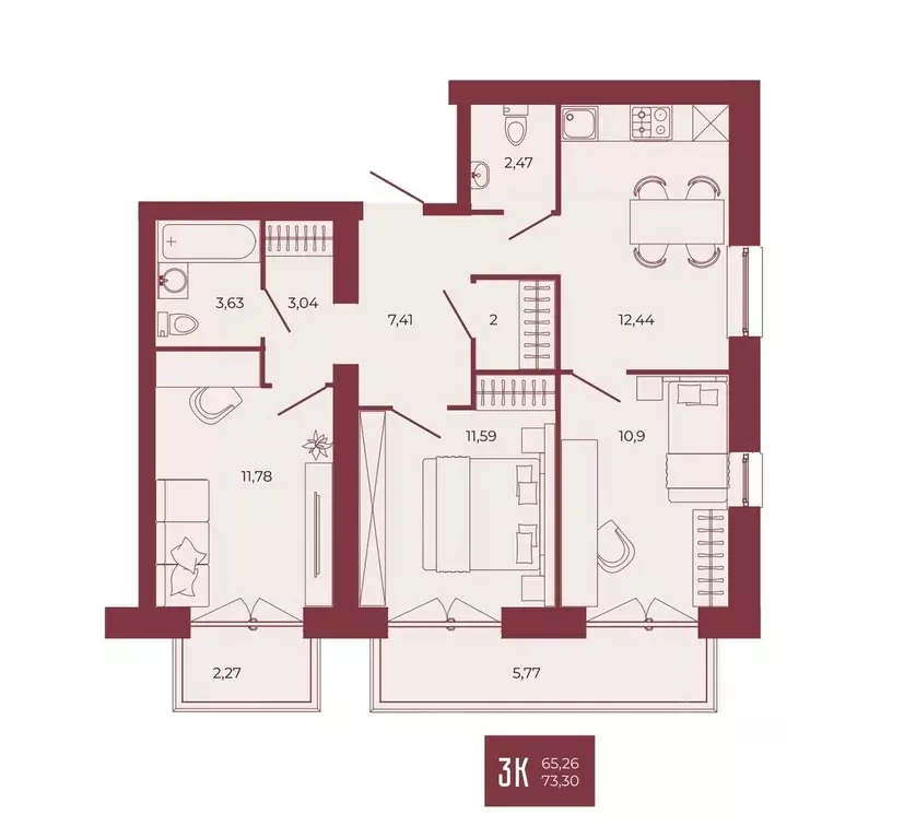 3-к кв. Пензенская область, Пенза ул. Тепличная, 55 (73.3 м) - Фото 1