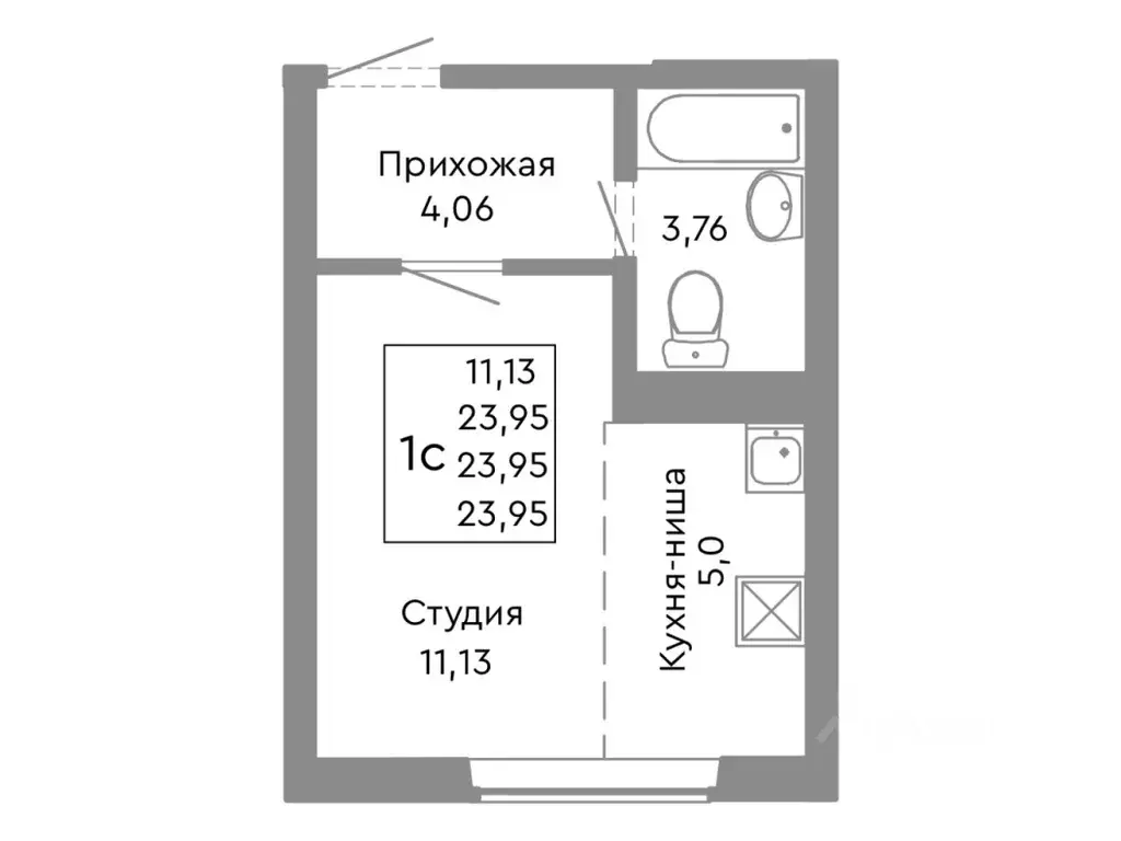 Студия Челябинская область, Челябинск Ярославская ул. (23.95 м) - Фото 0