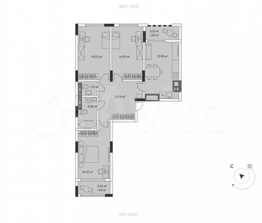 3-к. квартира, 82,8 м, 2/7 эт. - Фото 1
