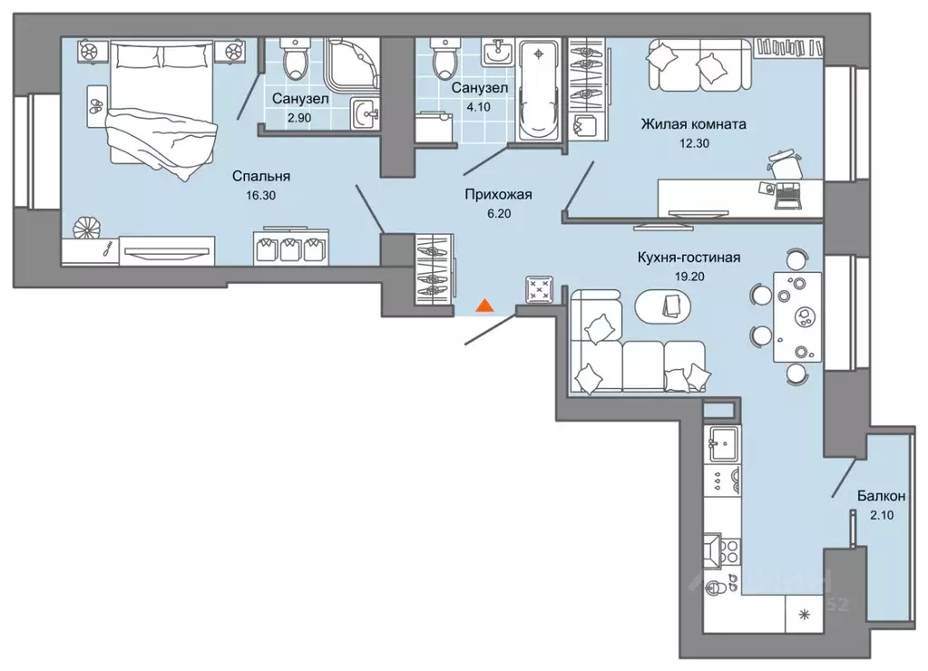 2-к кв. Пермский край, Пермь ул. Дзержинского, 31Б (62.0 м) - Фото 2