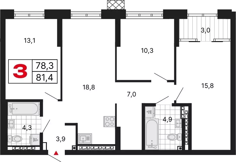 3-комнатная квартира: Екатеринбург, улица Шаумяна, 11 (81.41 м) - Фото 1