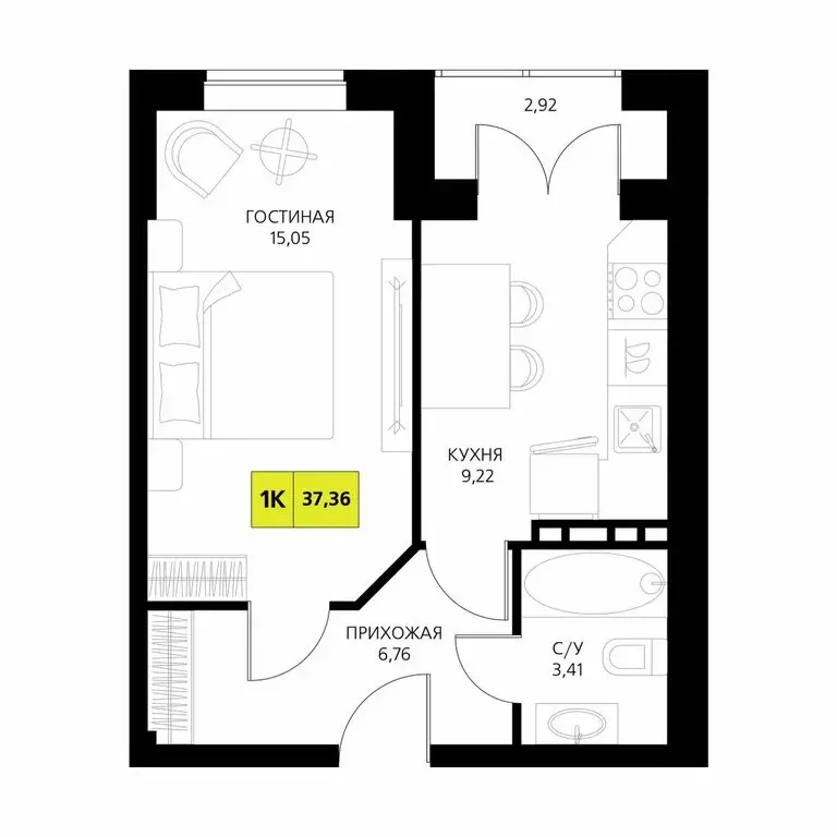 1-комнатная квартира: Республика Дагестан, Дербент (37.36 м) - Фото 1