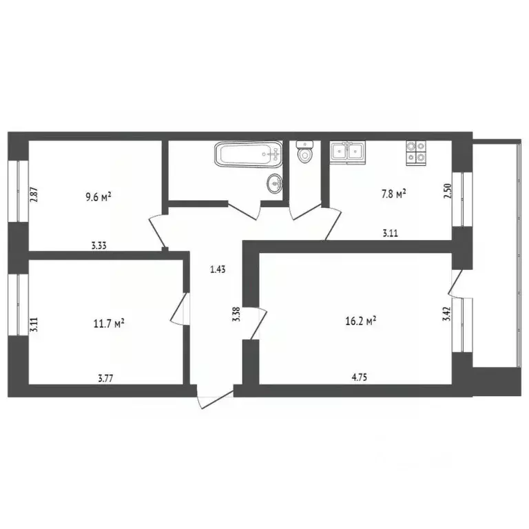 3-к кв. Тюменская область, Тюмень ул. Станционная, 26Б (60.0 м) - Фото 2