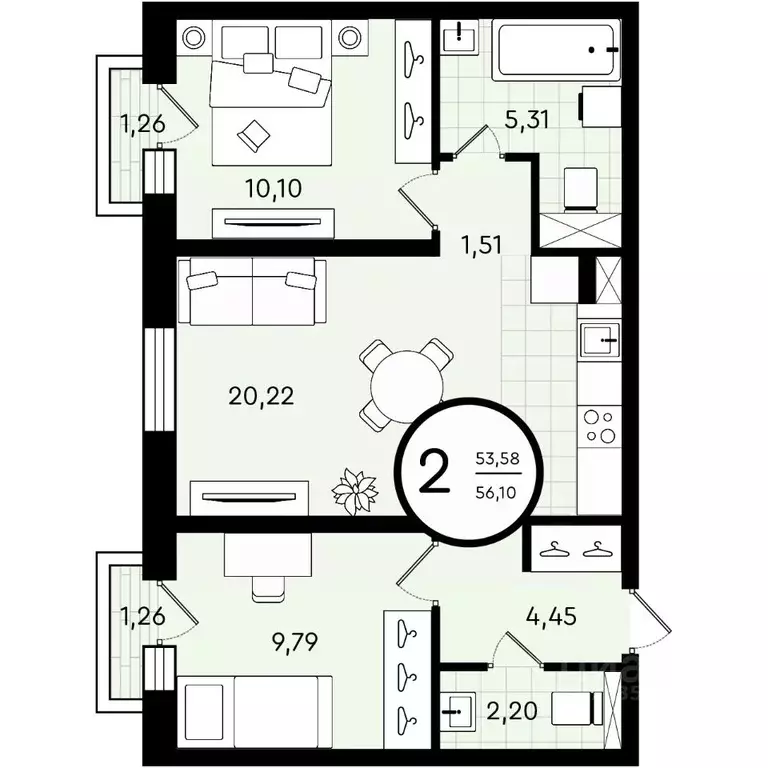 2-к кв. Тюменская область, Тюмень ул. Александра Звягина, 2 (56.1 м) - Фото 1