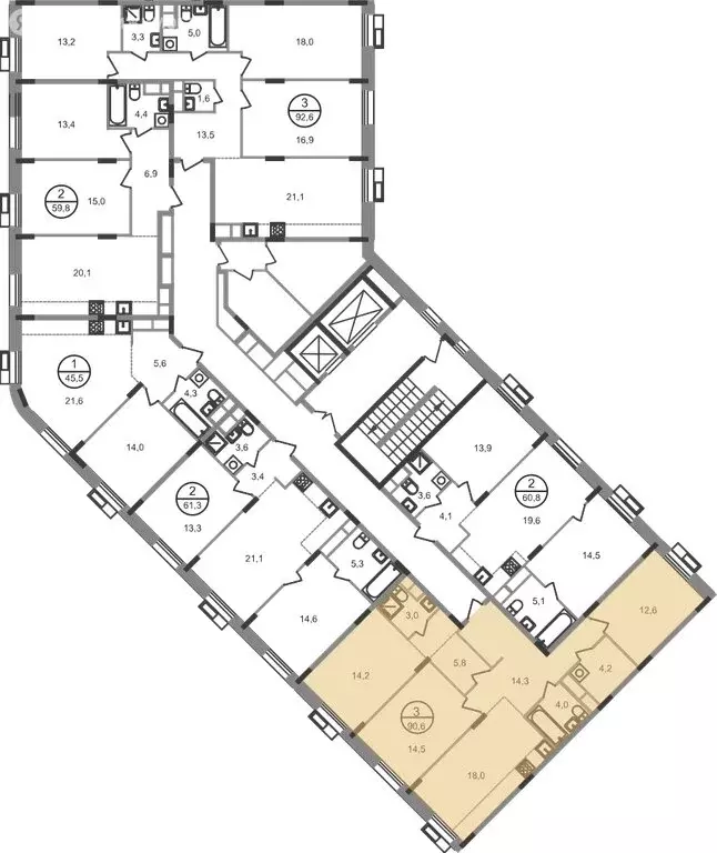 3-комнатная квартира: посёлок городского типа Заречье, жилой комплекс ... - Фото 2