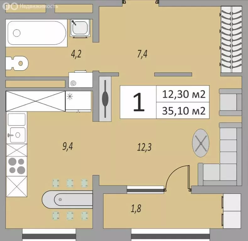 1-комнатная квартира: Оренбург, улица Юркина, 6 (35 м) - Фото 0