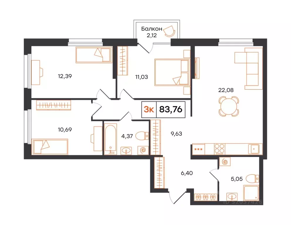 3-к кв. Тюменская область, Тюмень Полевая ул., 117к12 (83.76 м) - Фото 1