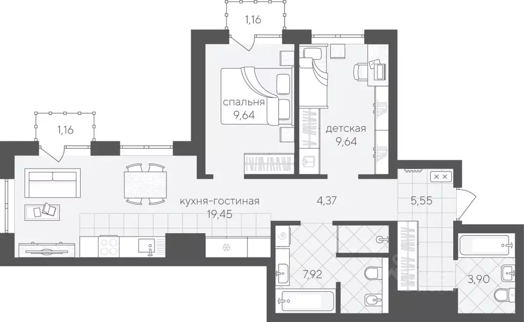 2-к кв. Тюменская область, Тюмень ул. Геннадия Райкова, 19 (62.79 м) - Фото 0