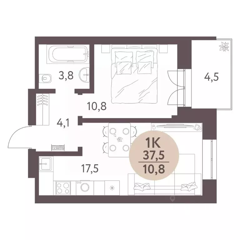 1-к кв. Новосибирская область, Новосибирск  (37.5 м) - Фото 1