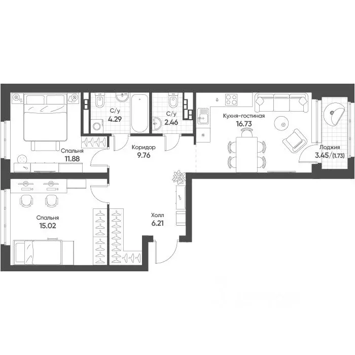 2-к кв. Свердловская область, Екатеринбург Солнечный жилрайон,  (67.8 ... - Фото 1