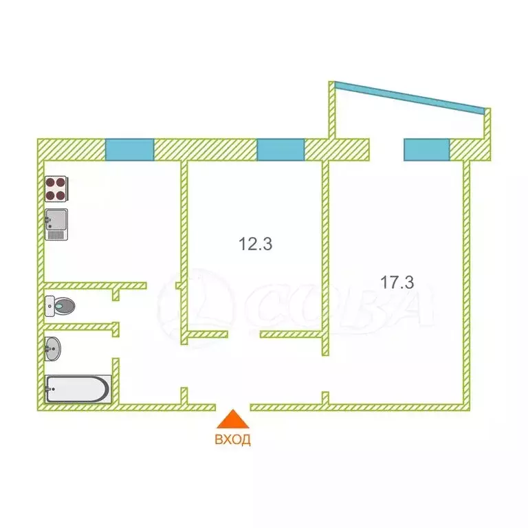 2-комнатная квартира: Тюмень, улица Энергетиков, 51 (50.3 м) - Фото 2