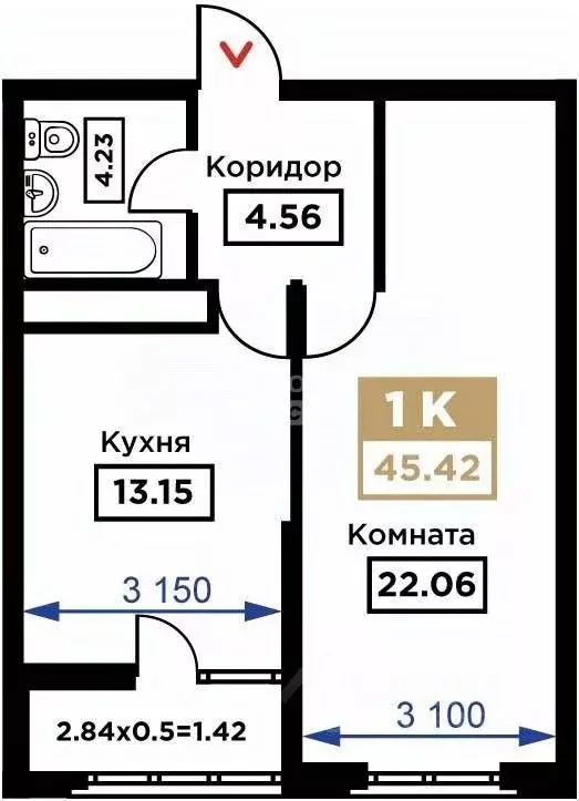 1-к кв. Краснодарский край, Краснодар Школьный мкр, ул. Школьная, 1 ... - Фото 1