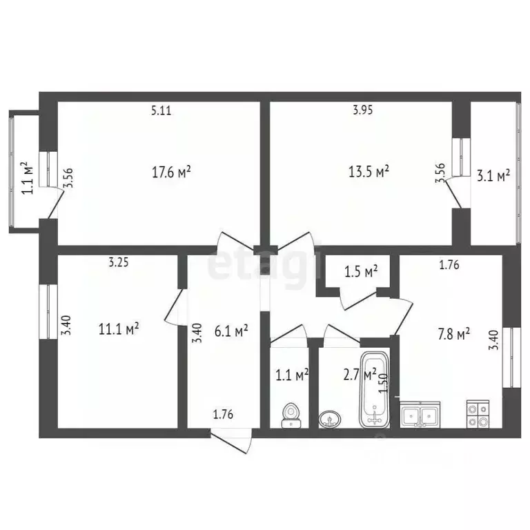 3-к кв. Ростовская область, Новошахтинск Трудовая ул., 6А (66.0 м) - Фото 2