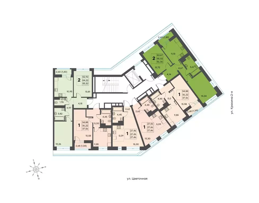 2-к кв. Тверская область, Тверь ул. 2-я Красина, 64 (54.22 м) - Фото 1