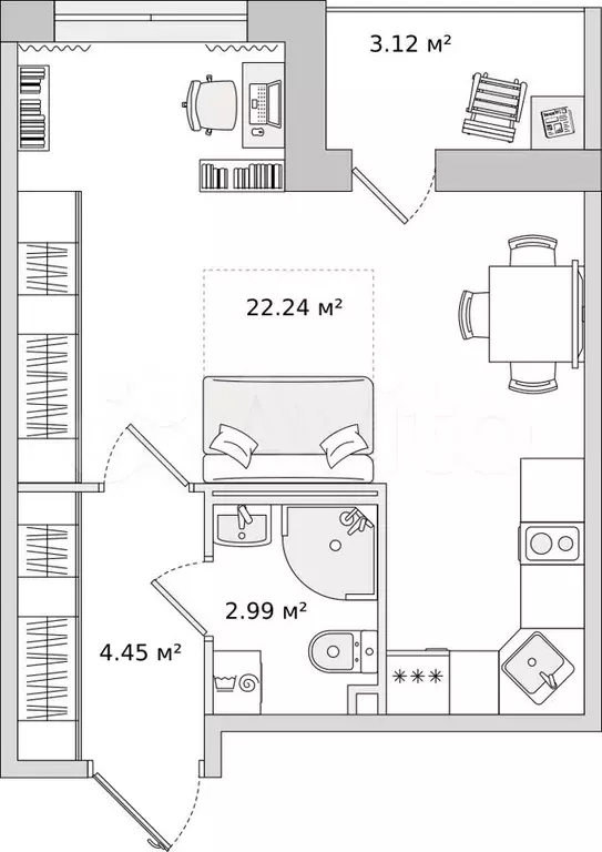 Квартира-студия, 32,8 м, 17/17 эт. - Фото 1