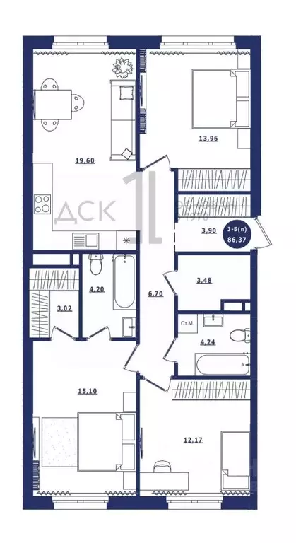 3-к кв. Ханты-Мансийский АО, Сургут Высоковольтная ул., 6/2 (86.37 м) - Фото 1