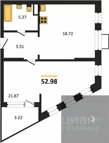 1-к кв. Воронежская область, Воронеж наб. Чуева, 7 (52.98 м) - Фото 0