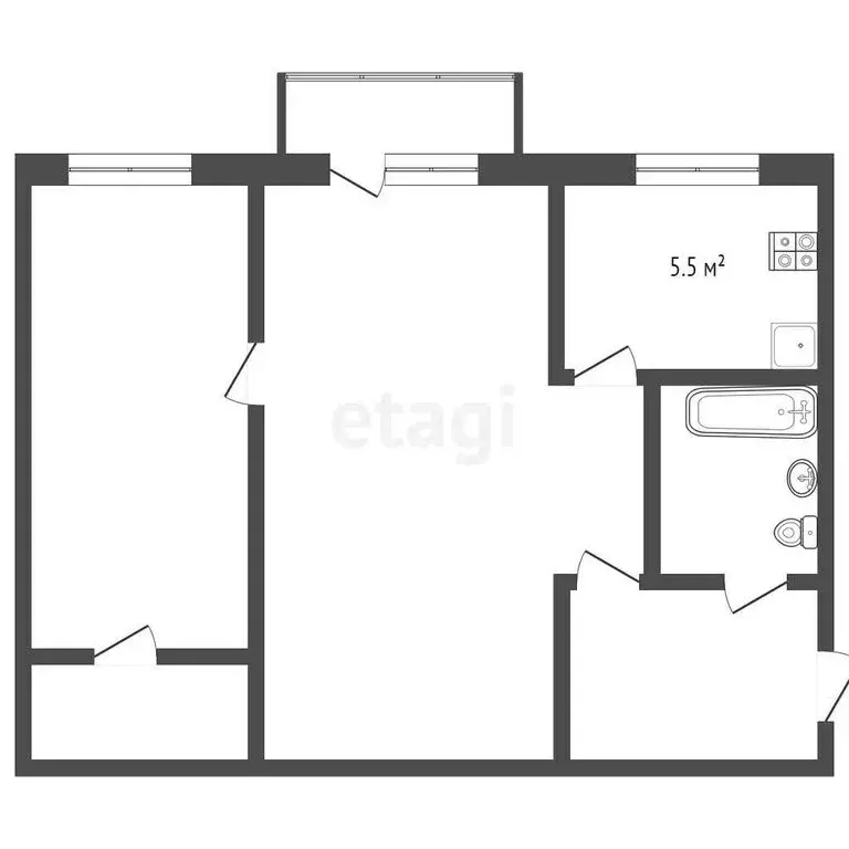 2-комнатная квартира: посёлок городского типа Джалиль, улица Ленина, ... - Фото 1