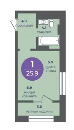 Квартира-студия: Красноярск, Апрельская улица, 9А (25.9 м) - Фото 1