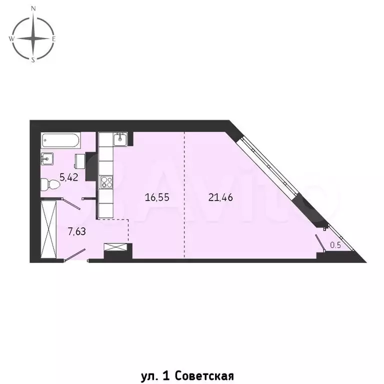1-к. квартира, 51,6 м, 3/15 эт. - Фото 0