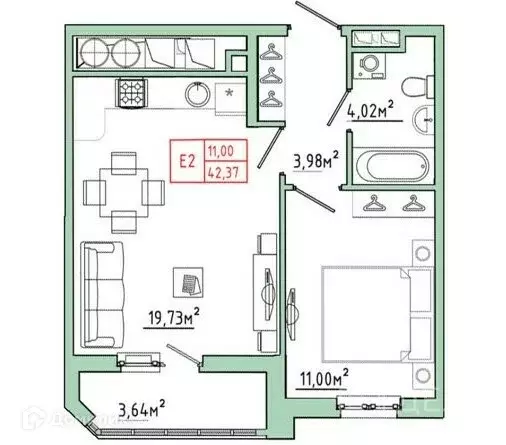 Продаётся 2-к квартира, 42.37 м - Фото 0