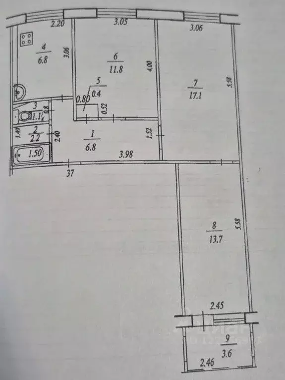 3-к кв. Башкортостан, Уфа ул. Уфимское Шоссе, 29 (59.9 м) - Фото 2